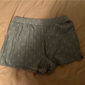 Blue Button-Up sleep shorts with Pattern
